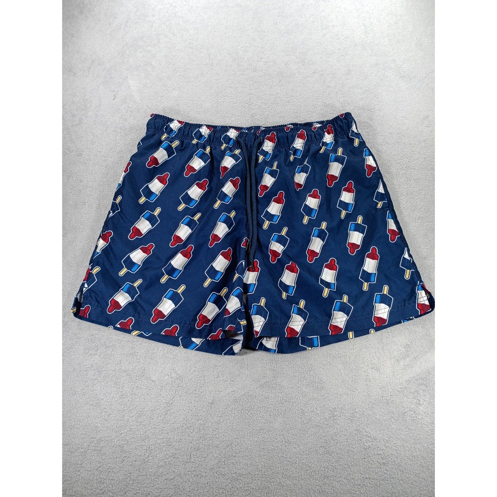 George Mens Swim Trunks Navy Rocket Pop Print Large 36-38 Elastic Waist